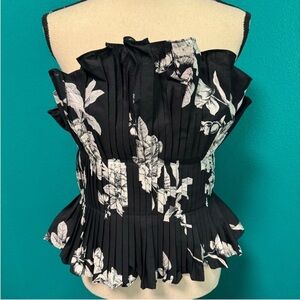 White House Black Market Black Sleeveless Pleated Ruffled Bustier Top